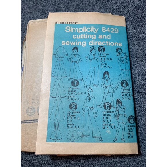 Simplicity 8429 Girls Sewing Pattern Blouse Pants Size 14 Vintage 1970s DIY Fash - Picture 1 of 6